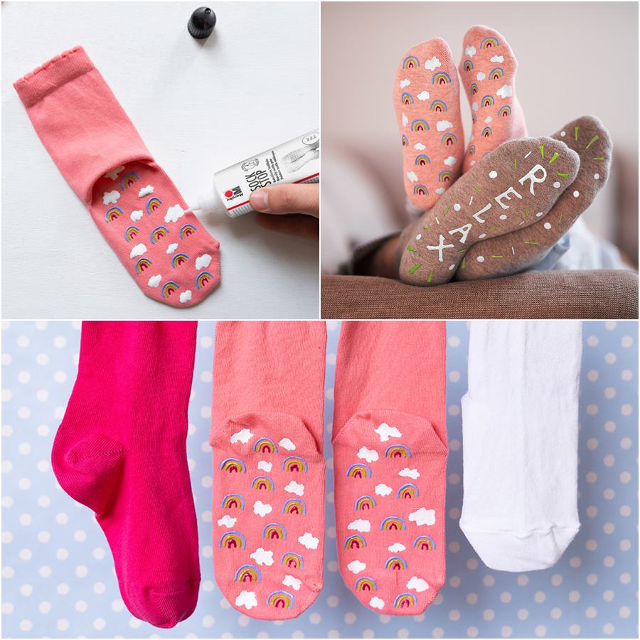 Rosafarbene Socken werden mit Sock Stop bemalt